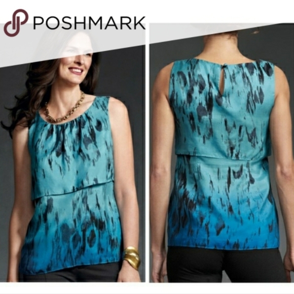 ⚠CABI Serene layered ombre tank M abstract watercolor animal print silk top #142 - Picture 7 of 7